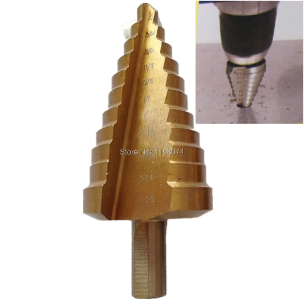 1/4-1-3/8'' 10 Sizes HSS Step Cone Drill Titanium Bit Set Hole Cutter Reamer Counterbore Fit Steel Wood Metal Plastic Iron Plate |