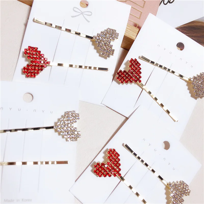 

2pcs Korea Fashion heart-shaped Hair Clip Barrettes for Women Girls elegance Rhinestone hair clips Hairpins Hair Accessories set