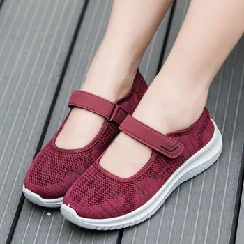 

shoes female spring summer middle-aged walking shoes soft bottom breathable flyknit female net shoes mother casual sports shoes