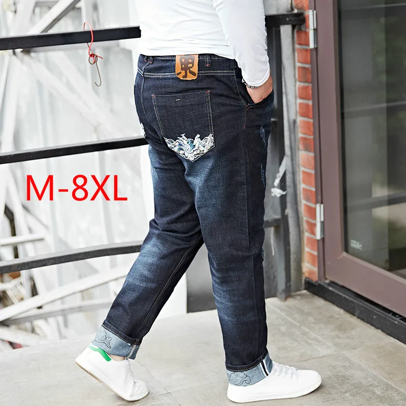 Mens Big Size M-8XL Skinny Jeans Black Distressed Denim Stretch Jeans Men Hombre Slim Fit Fashion Elastic Waist Dropshipping