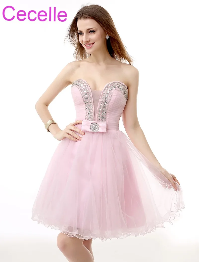 Pink Short Cocktail Dresses 2018 Sweetheart Beaded A line Knee Length