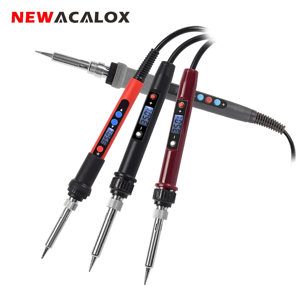 

NEWACALOX 110V/220V LCD Digital Electric Soldering Iron 60W/80W/90W Adjustable NC Thermostat Soldering Station Welding Repair