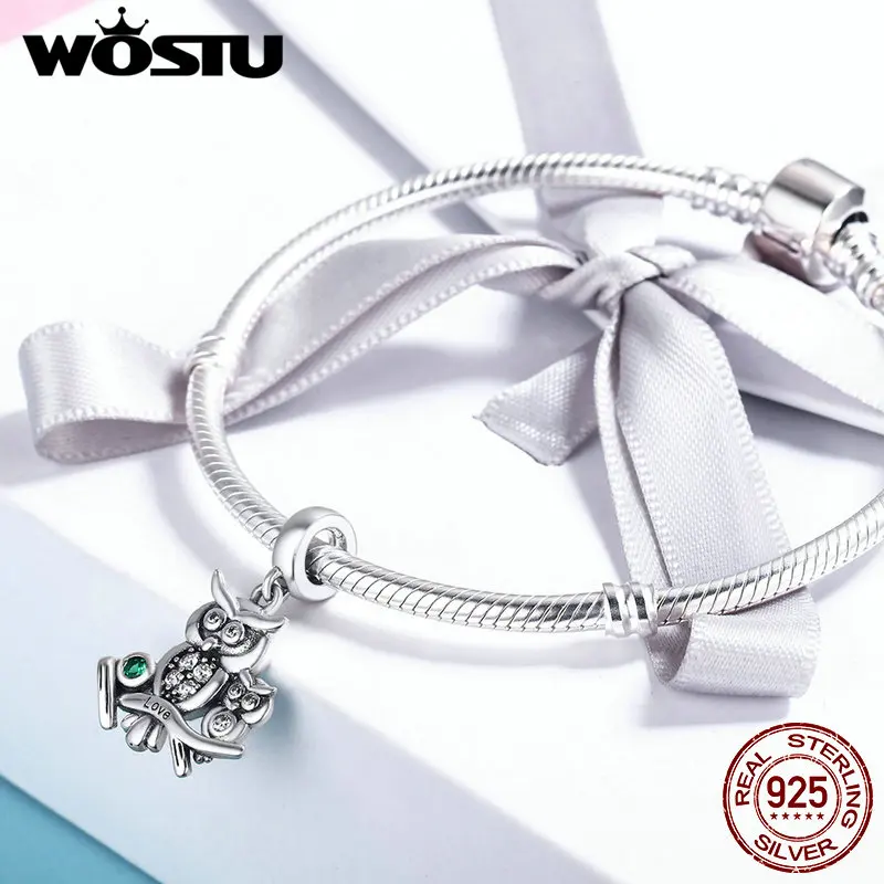 WOSTU Аутентичные 925 пробы серебряные милые сова любовь сюжетные Подвески подходят WST Браслеты DIY ювелирные изделия подарок FIC425