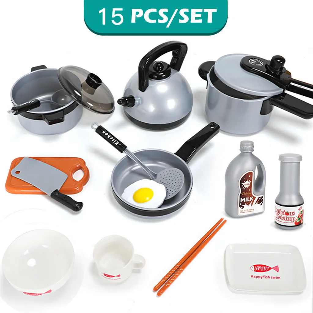 

Children kids toys kitchen play set 9/11/15 Pcs/Set Pots Pans Cookware Pretend play food Toy Gifts jouet cuisine miniature food
