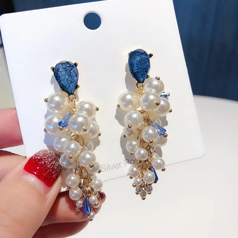 Korean Earring Simulated Pearl Beads String Aretes Long Drop Earrings for Women Girl Party Earrings Gifts Crystal Design Earring (3)