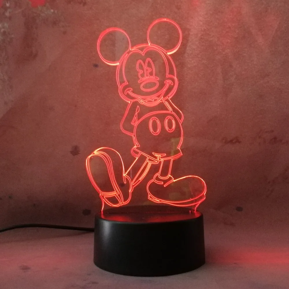 Бесплатная доставка милый мультфильм Микки Маус 3D ночник LED 7 цветов Иллюзия