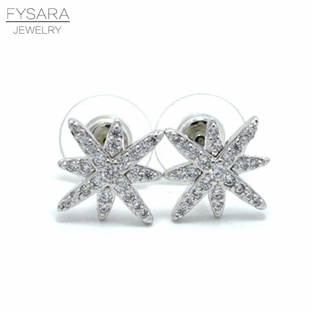 Fysara Fashion Famous Brand Stud Earrings Silver Micro Pave Setting Fysara Fashion Famous Brand Stud Earrings Silver Micro Pave Setting Cubic Zirconia David Star Gear