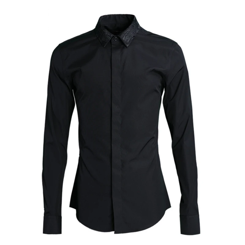 2018 Твердые абстрактный квадратный воротник вышивка прилив мужская рубашка Four Seasons Мужская рубашка универсальные простой город Стиль