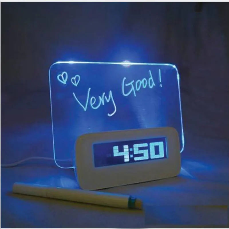

Free Shipping Blue LED Fluorescent Message Board Digital Alarm Clock Hub Calendar Night light
