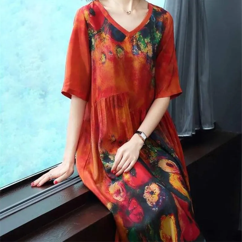 Женское платье размера плюс, летнее, с рисунком, льняное, цветное, женское, свободное, повседневное, Ретро стиль, винтажное, большие размеры, платья