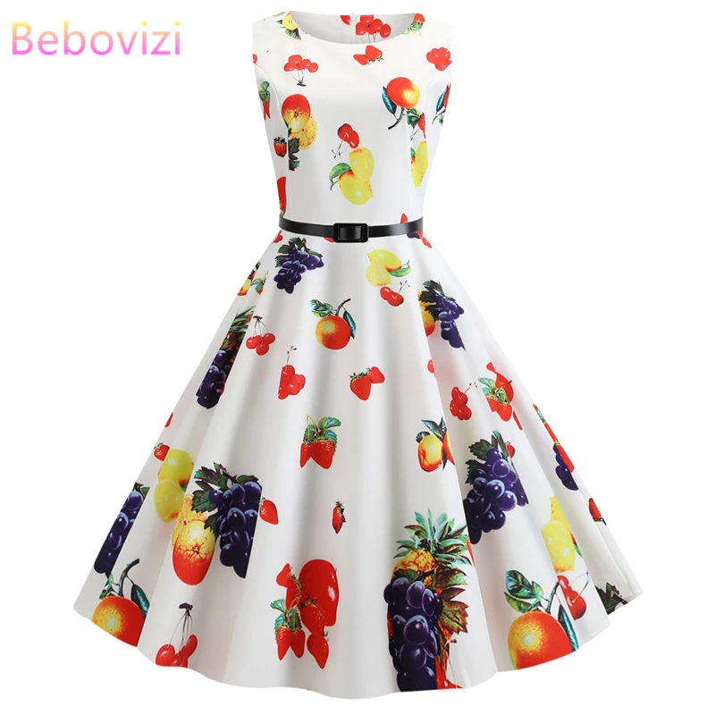 

Bebovizi Women Clothes 2019 Summer Dresses Casual Elegant Office Vintage Bandage Dress Plus Size Print Sexy Party White Vestidos