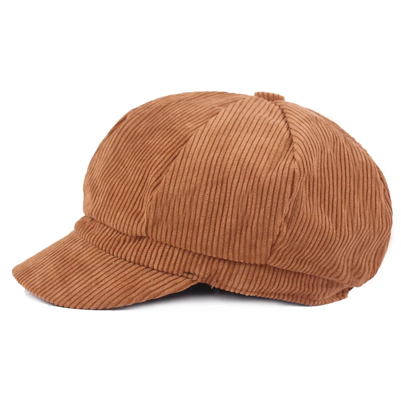 Retro Newsboy Cap for Women Solid Corduroy Paperboy Cabbie Beret Female Octagonal Casquette Ladies