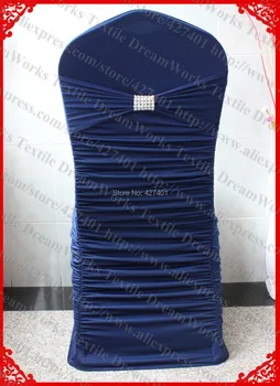 

NO.13 Navy Blue Ruffled Lycra/Spandex Chair Covers With Band And Silver Yong An Mesh Buckle For Wedding Decoration
