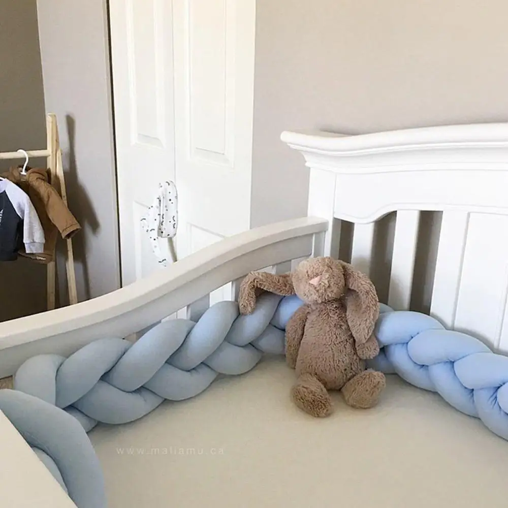 Длина 300 см, детская кроватка, бампер, завязанная узлом, заплетенная плюшевая детская колыбель, Декор, подарок для новорожденных, подушка, детская кровать, спальный бампер - Цвет: Blue 3M