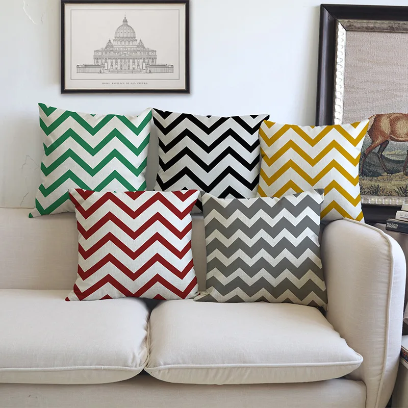 

Multicolor Geometric Wave Stripe Pattern Linen Throw Pillow Case Simplicity Home Sofa Chair Decorative Cushion Cover 45*45cm