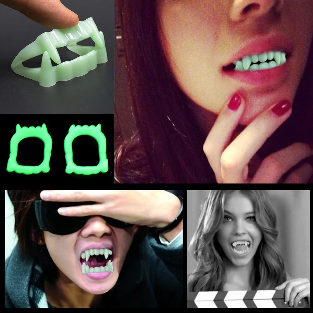 

1 PC Vampire Fake Teeth for 5Y+ People Luminous Glow in the Dark Gag Terrorist Toys for Children Halloween Party Decor Gifts