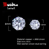 6mm/8mm AAA Zircon CZ Round Stud Earrings Hip hop Jewelry Men Copper Material Iced Bling Push-back 1