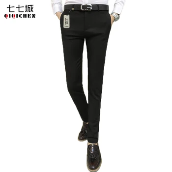 

New 2019 Office Work Wear Wedding Men Suit Pants Black Business Casual Slim Fit Stretch Straight Trousers Male Dress Pants 28-37