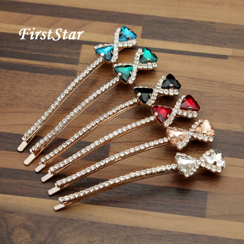 1 Pair Firststar Black Crystal Hair Barrette Stone Rhinestone Hair Bow
