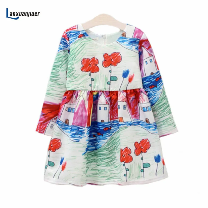 

Lanxuanjiaer Girls dress Rapunzel Princess long sleeve fashion printed Graffiti Print Matching Clothes Kids Toddler Clothing