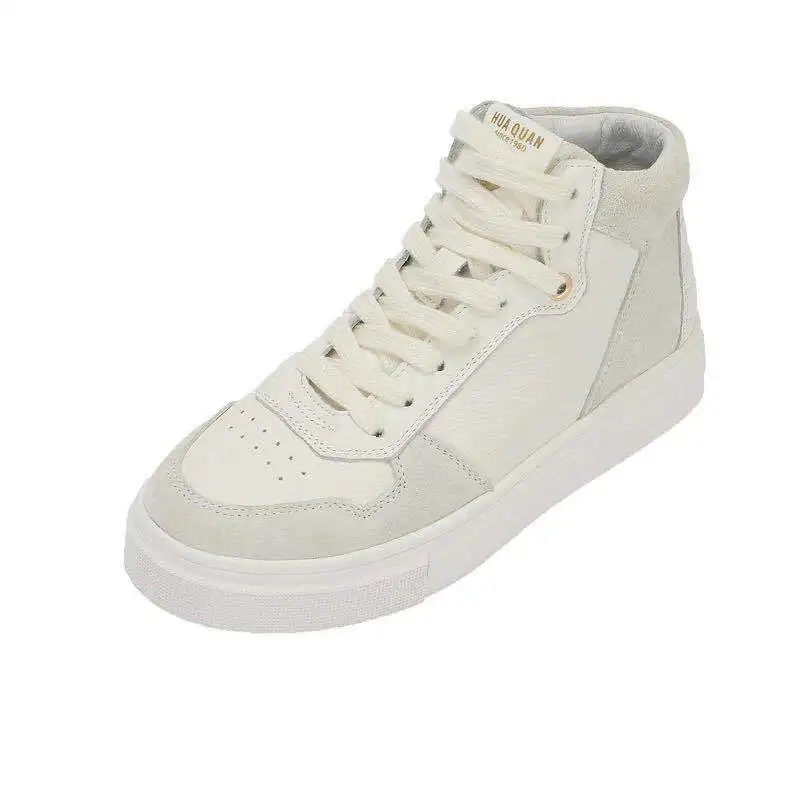 JINBEILEE High-top Sneakers Women's Leather Casual Belt Thick-soled Hip-hop Wild Basic Skateboard Shoes White Shoes Women
