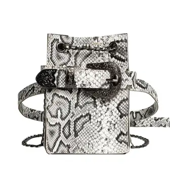 

Girl Retro Small Flap Chain Waist Bag Fanny Pack Serpentine Snake PU Leather Women Shoulder Messenger Belt Bags Bolsas Feminina