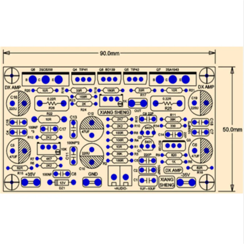 DX AMP 100 Вт 4R аудио моно-усилитель доска на NJW0281 NJW0302+ TIP41/TIP42+ 2N5401 дифференциальный вход двухфазный амперный борд