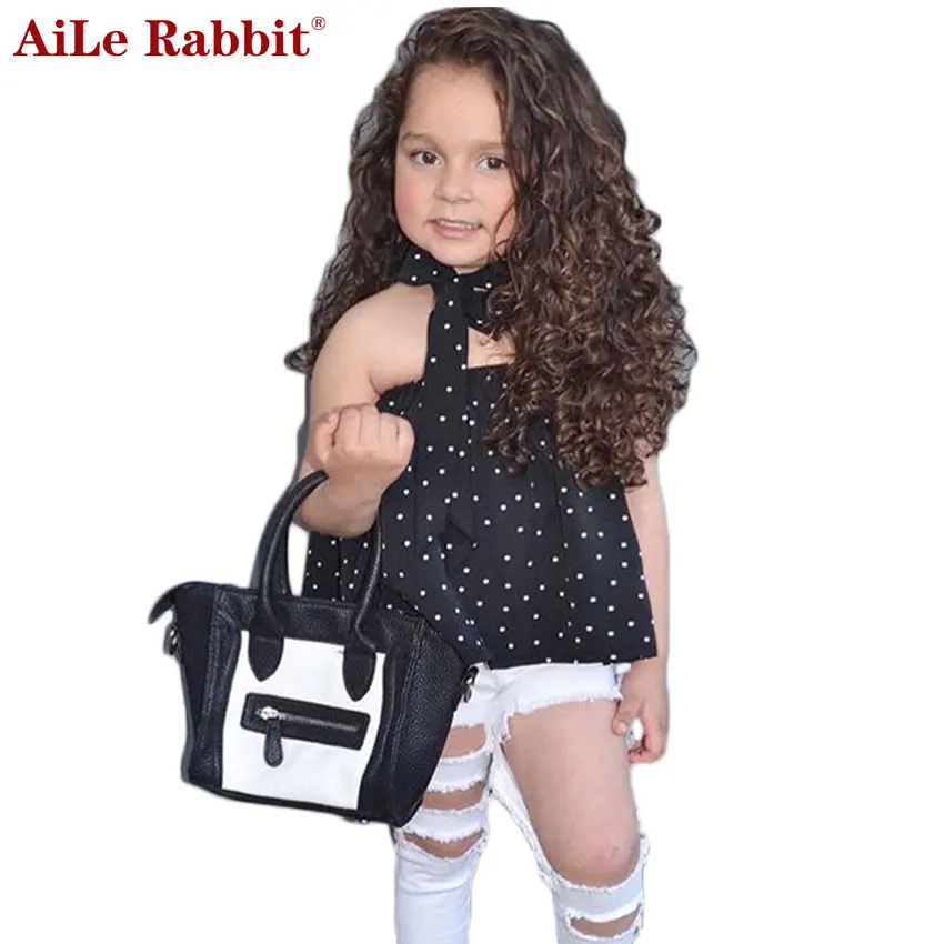 Комплект летней детской одежды AiLe Rabbit для девочек 3 шт. черная блузка топ и дырки