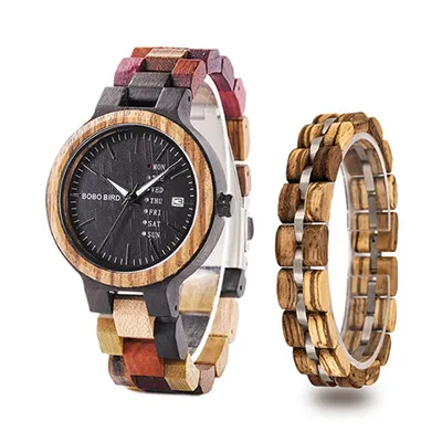 BOBO BIRD красочные деревянные женские часы с браслетом relogio feminino кварцевые наручные часы для женщин в подарочной коробке Баян кол саати V-P14 - Цвет: P14-4Bracelet-3