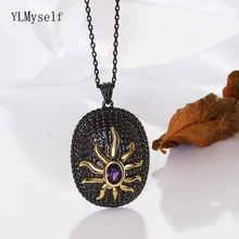 Purple Crystal CZ big Oval Pendant Retro sun Design Jewellery for Women Black accessories Charm Necklace Jewelry Purple Crystal CZ big Oval Pendant Retro sun Design Jewellery for Women Black accessories Charm Necklace Jewelry