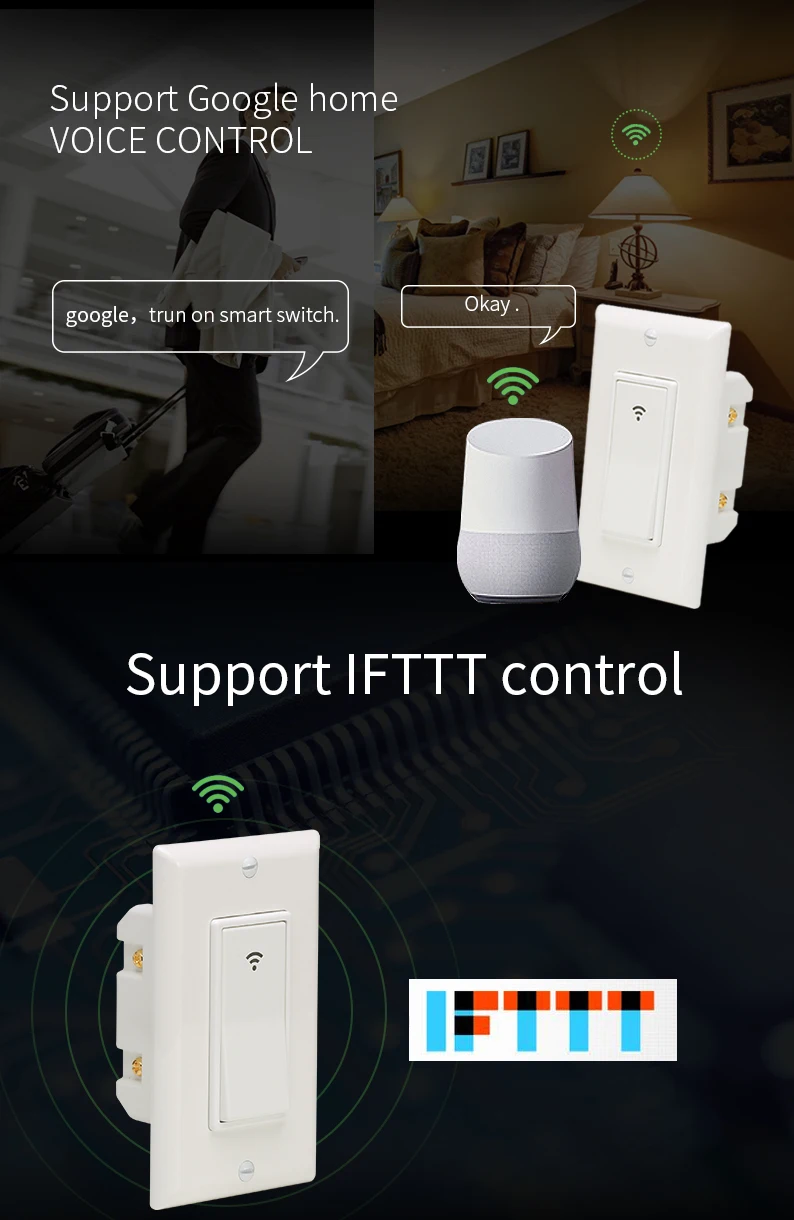 4,53 "Умный переключатель, Wi-Fi выключатель света работает с Alexa и Google Home, требует нейтрального провода, легко в стене Instal