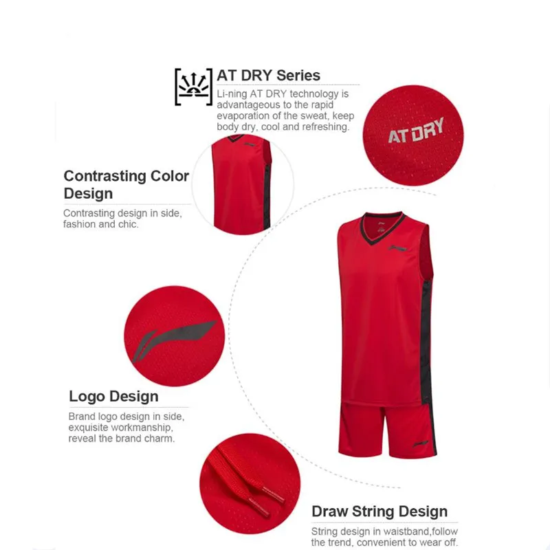 Li-Ning Men's Basketball Jersey Competition Uniforms Suits Breathable Sleeveless Sports Clothes Sets LiNing AATM003