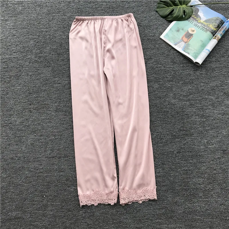 Fdfklak Женская одежда для сна и отдыха, женские штаны, летние новые пижамные штаны из искусственного шелка, черные/розовые штаны для сна Q1134