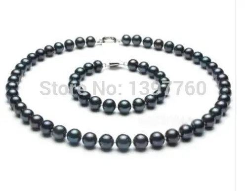 

Miss charm Jew.72 SET9-10MM TAHITIAN BLACK PEARL NECKLACE BRACELET 14K WG (A0423)