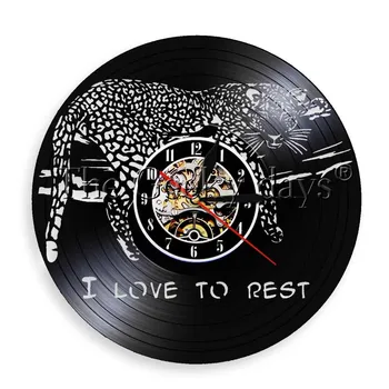 

1Piece I Want To Rest Leopard Quotes LED Lighted Leopard Art Safari Animal Wall Art Vinyl Disc Record Wall Clock Home Decor