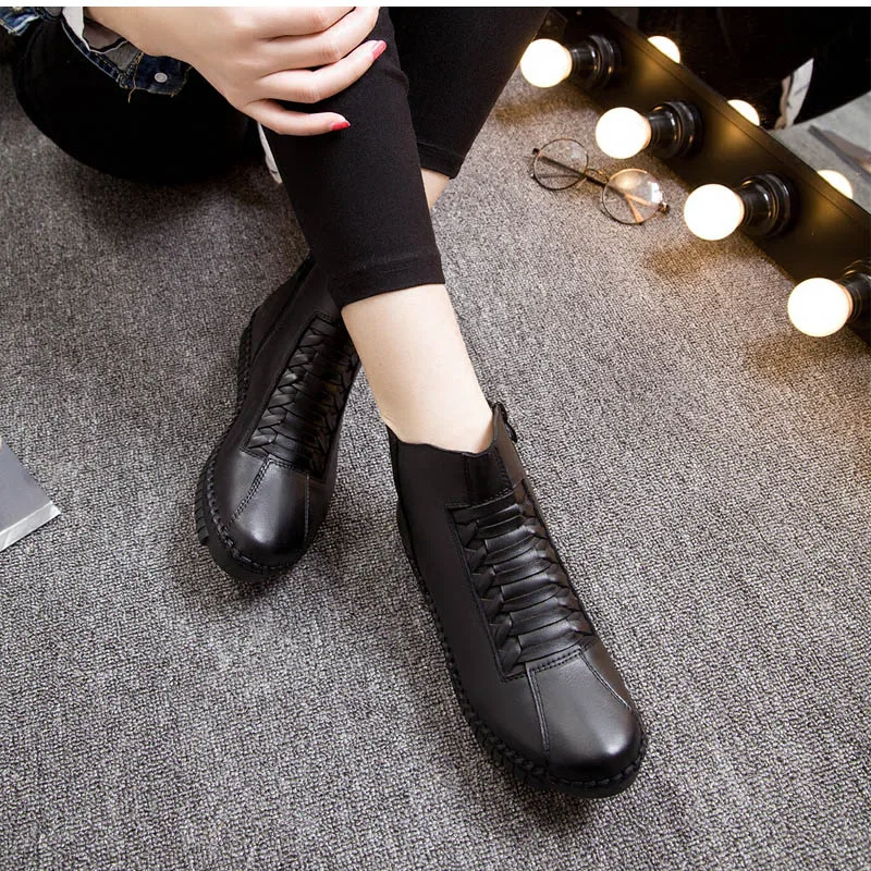

Flat Platform Plus Size Ankle Boots Women Autumn Casual Zipper Ladies Shoe Anti Skid 2018 Black Footwear Female Genuine Leather