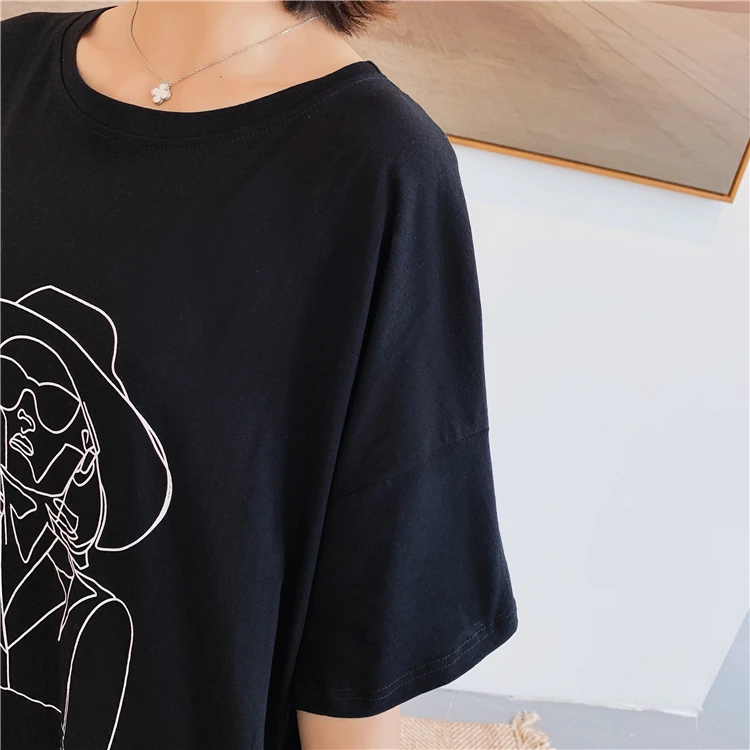 Fashion Cartoon Print Plus Size Summer Dress Cotton Casual O-Neck T-shirt Batwing Sleeve Women Dress Tops Vestidos De Fiesta