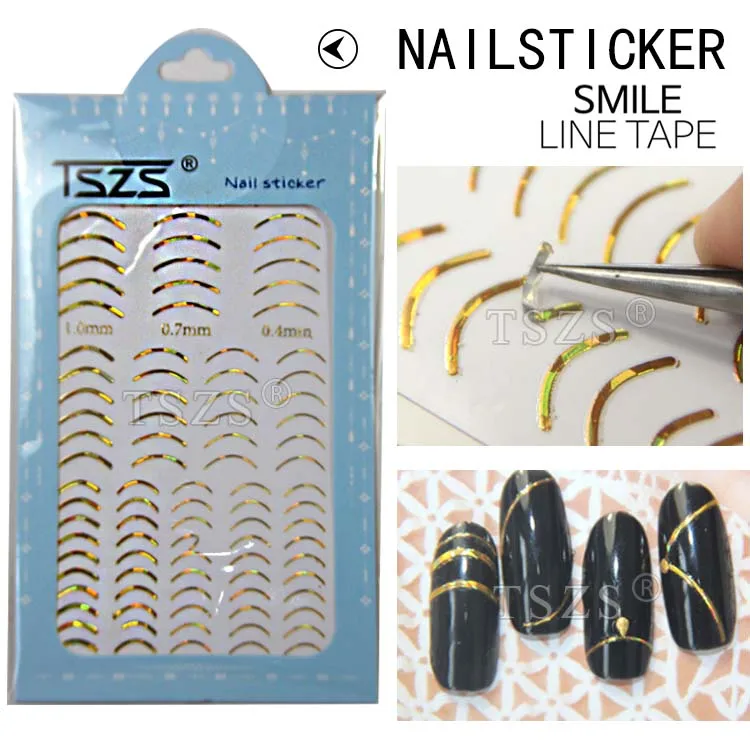 

1 sheet/lot korean Gold Metal 3D Nail Stickers Stripes smile line tape DIY Nail Art Adhesive Manicure Sticker