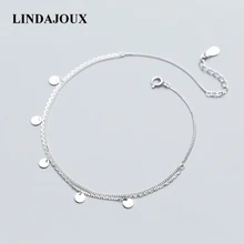 Простой дизайн, два слоя лака, Круглый Шарм, 925 пробы, серебряный ножной браслет для женщин, цепочка на ногу, браслеты на лодыжке, летние ювелирные изделия