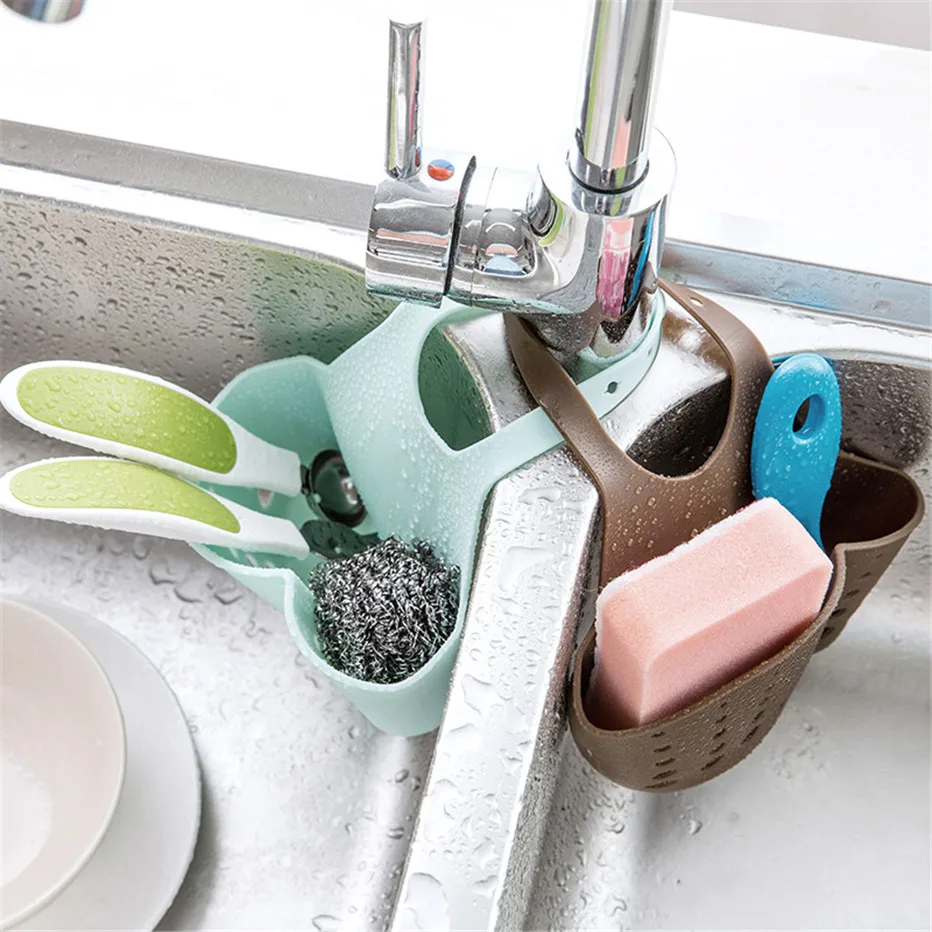 Kitchen Sponge Drain Holder Sink Sponge Storage Basket Kitchen Tools Rack Bathroom Organizer Soap Shelf Hanging Basket4