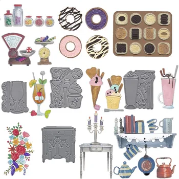 

Doughnuts Ice Cream Drinks Seasoning Water Kettles Candlestick Metal Cutting Dies for DIY Scrapbooking Paper Card Craft New 2019