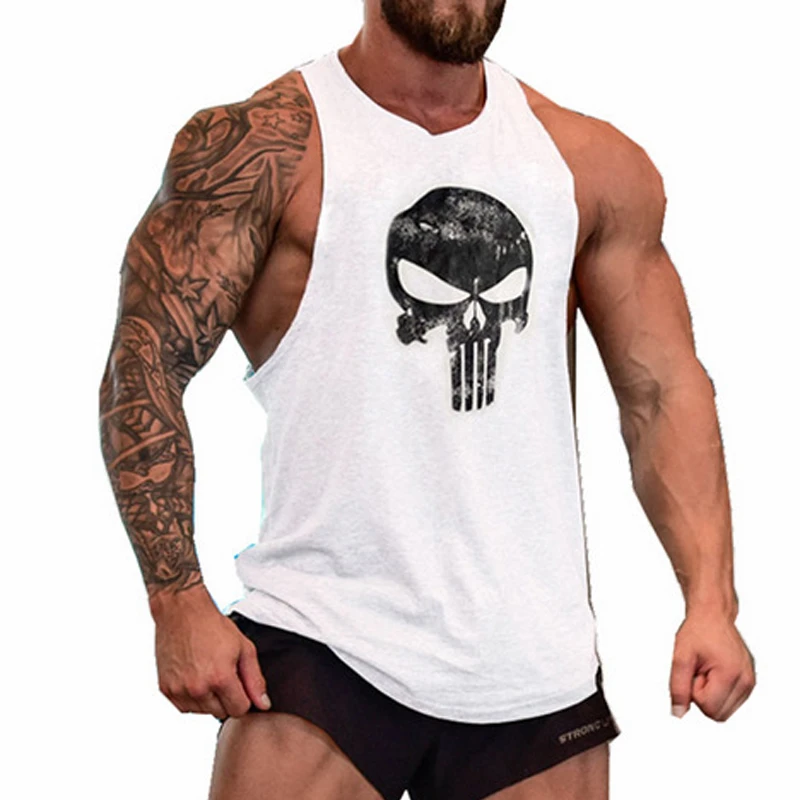 

Skull Printed Bodybuilding Fitness Stringers Shirt Men Tank Top Running Vest Undershirt Golds Gym Sport Tank Top