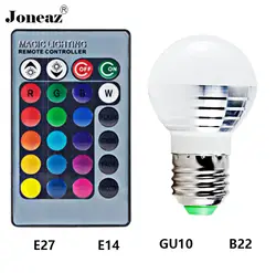 Lampara Rgb светодиодные лампы 110 V 220 V bombillas 3 W E27 E14 GU10 GU5.3 B22 лампы Красочный затемнения дистанционного управления декоративный свет Joneaz