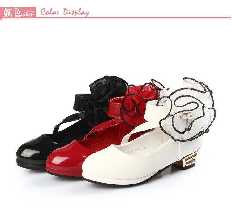 QGXSSHI/модные туфли из искусственной кожи с большим цветком для девочек; вечерние детские туфли для танцев; От 2 до 14 лет Детская Свадебная обувь принцессы