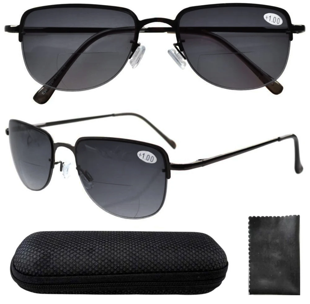 

R1506 Grey Lens Eyekepper Spring Hinges Polycarbonate Lens Half-rim Bifocal Glasses Sun Readers W/case +1.0/1.5/2.0/2.5/3.0/3.5