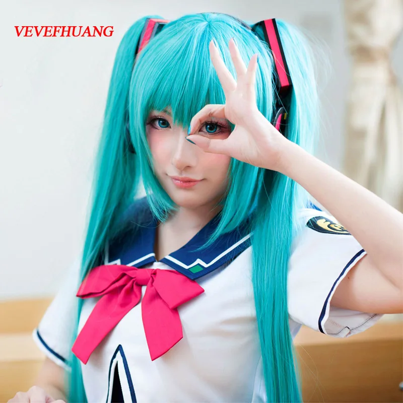 VEVEFHUANG VOCALOID косплей парик Хацунэ Мику косплей парики Хэллоуин вечерние волосы Аниме игры 150 см Аквамариновый парик