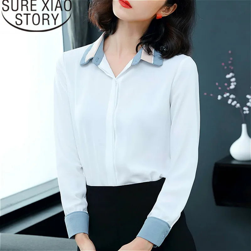 Blusas mujer de moda 2019 блузка шифоновая рубашка размер длинный рукав плюс OL белые женские