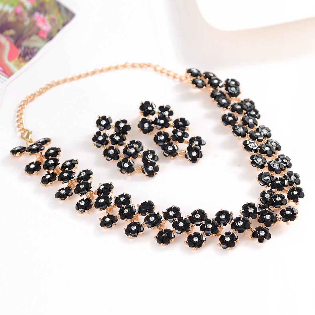 

African Jewelry Set Nigerian Wedding Sets Indian Bridal Jewelry Sets Gold Color Flowers Rhinestone Jewellery Set Costume Gift