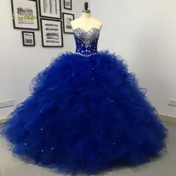 Loverxu Сексуальная Милая бальное платье с оборками платье Quinceanera 2019 бисером Кристалл Жемчуг Тюль Винтаж платье для светской львицы для 15 лет