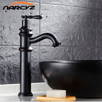 

Bathroom Brass Retro Basin Sink Mixer Taps Deck Mounted Single Holder Swivel Spout Black Faucet B3238